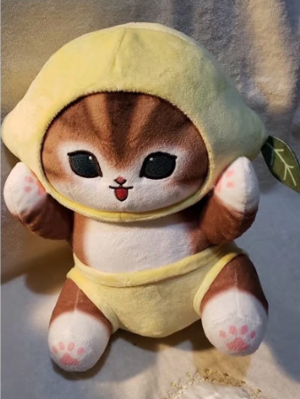 Mofusand Cat Plush Toy Yellow Lemon Suit, Round 11"